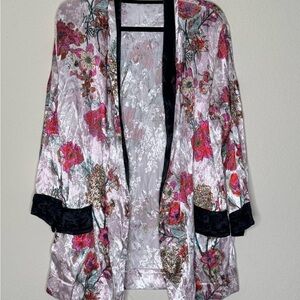 Free People  Anthropologie Floral Garden  Satin Kimono Top
